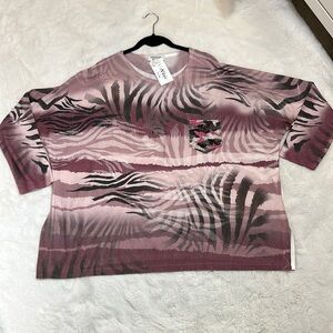 Via Vitale oversized knit top crew neck with drop shoulder rhinestone detail